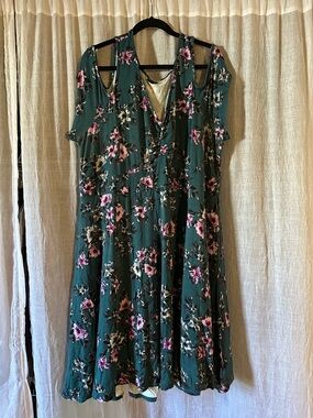 torrid Teal Floral Midi Dress with Pink Blossoms
